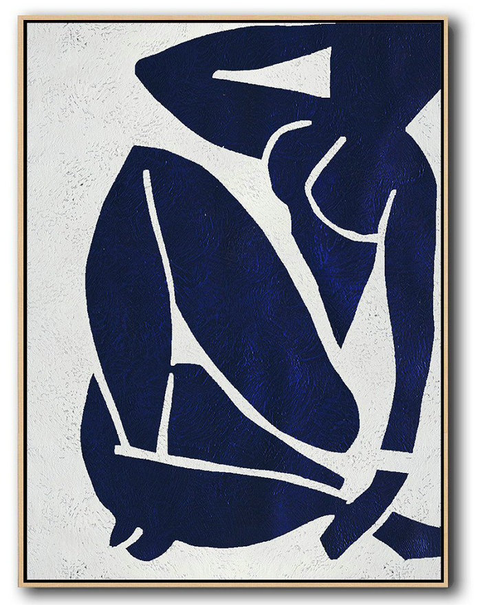 Oversized Canvas Art On Canvas,Buy Hand Painted Navy Blue Abstract Painting Nude Art Online,Extra Large Wall Art #I3C4